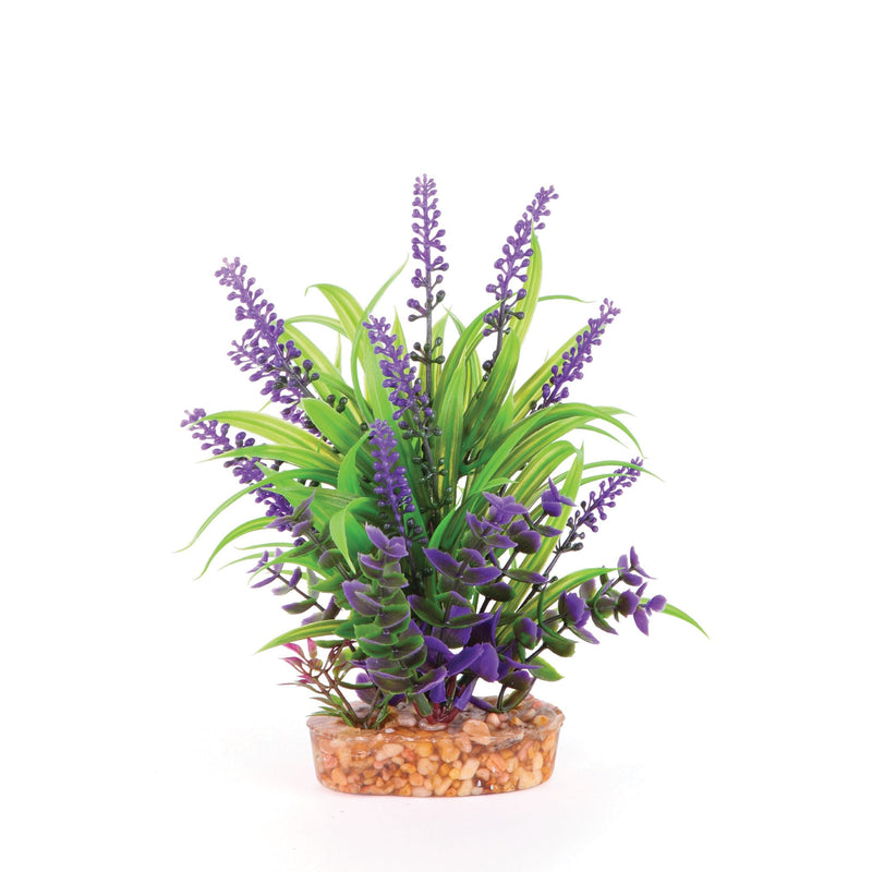 Kazoo Aquarium Artificial Plant with Thin Leaves and Purple Flowers Medium-Habitat Pet Supplies