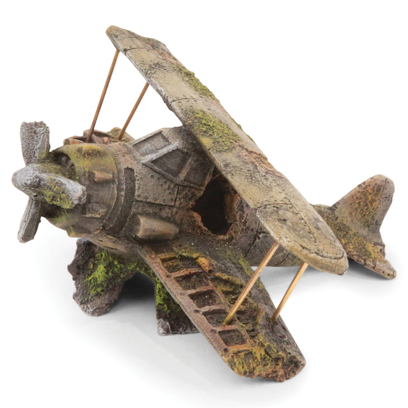 Kazoo Crashed Biplane Small Fish Tank Ornament-Habitat Pet Supplies