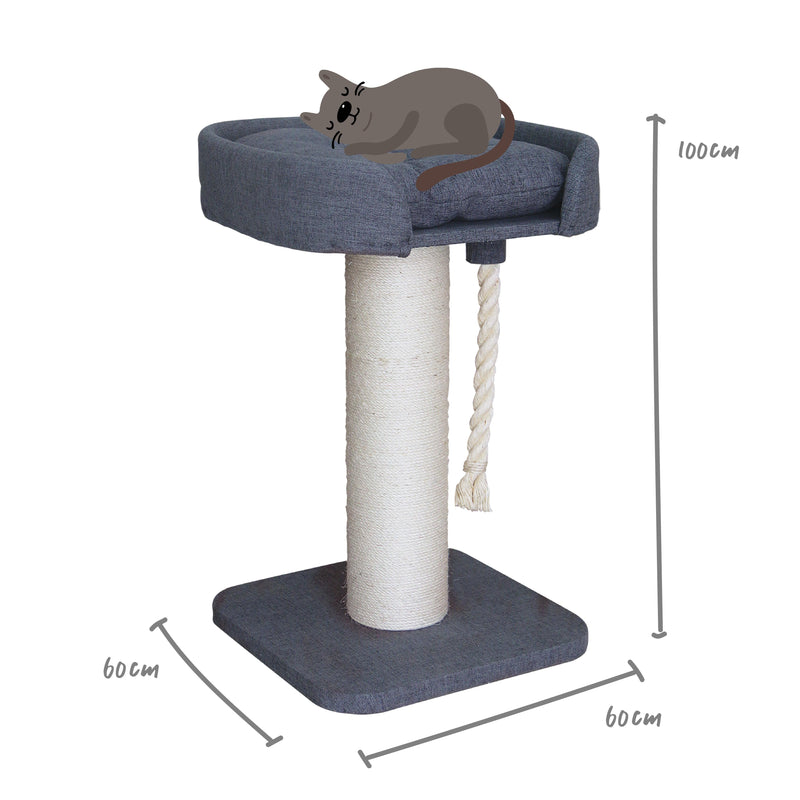 Kazoo Scratching Post High Bed Post with Grey Fabric and Grey Rope