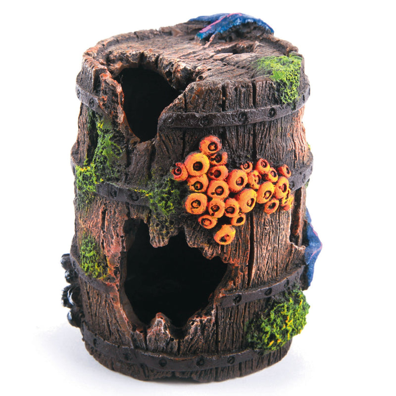 Kazoo Wooden Barrel with Overgrown Coral Medium Fish Tank Ornament-Habitat Pet Supplies