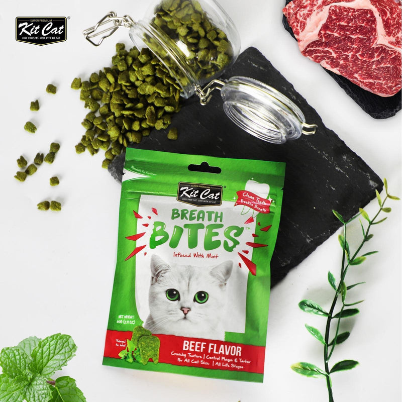 Kit Cat Breath Bites Beef Dental Treats for Cats 60g (+_+)
