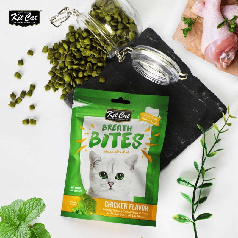 Kit Cat Breath Bites Chicken Dental Treats for Cats 60g (+_+)