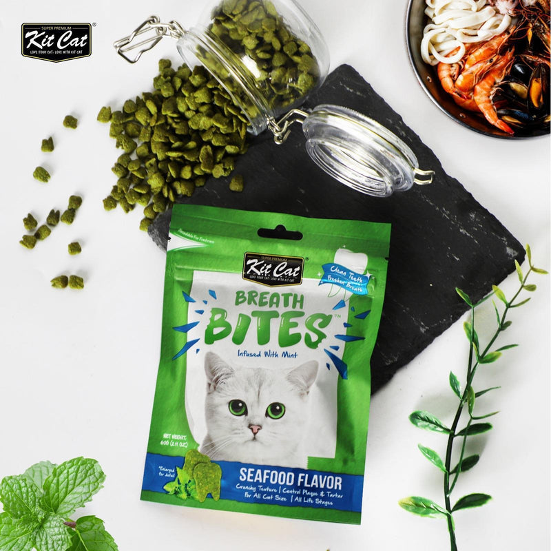 Kit Cat Breath Bites Seafood Dental Treats for Cats 60g (+_+)