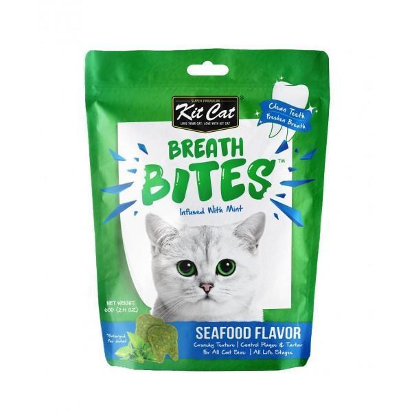 Kit Cat Breath Bites Seafood Dental Treats for Cats 60g (+_+)-Habitat Pet Supplies