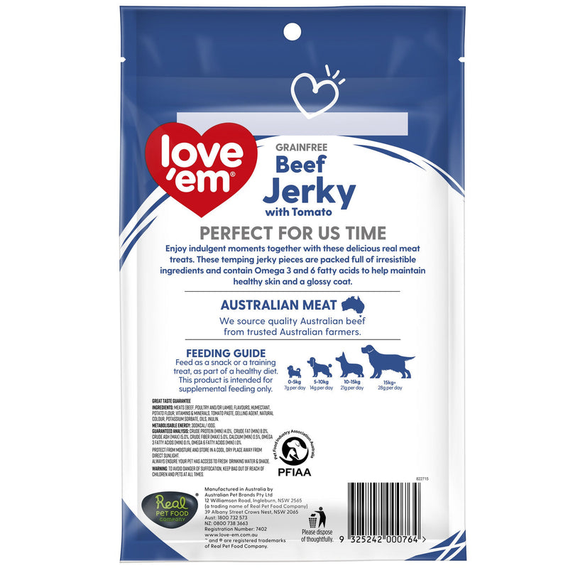 Love Em Beef & Tomato Jerky Dog Treats 200g x 6