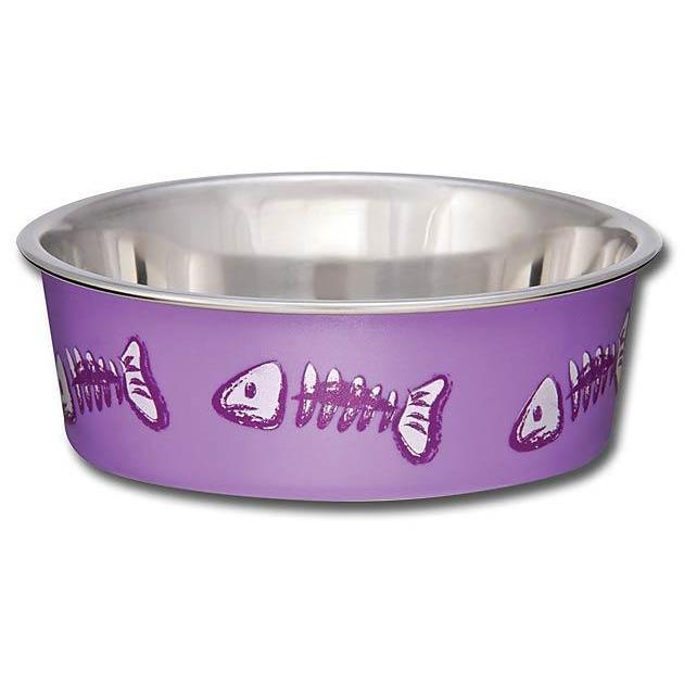 Loving Pets Bella Cat Bowl Purple Fish Extra Small :->>-Habitat Pet Supplies