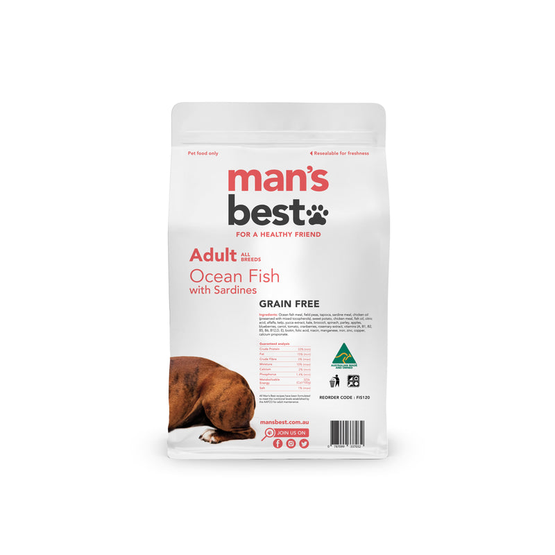 Mans Best Adult Premium Grain Free Ocean Fish Dry Dog Food 2kg