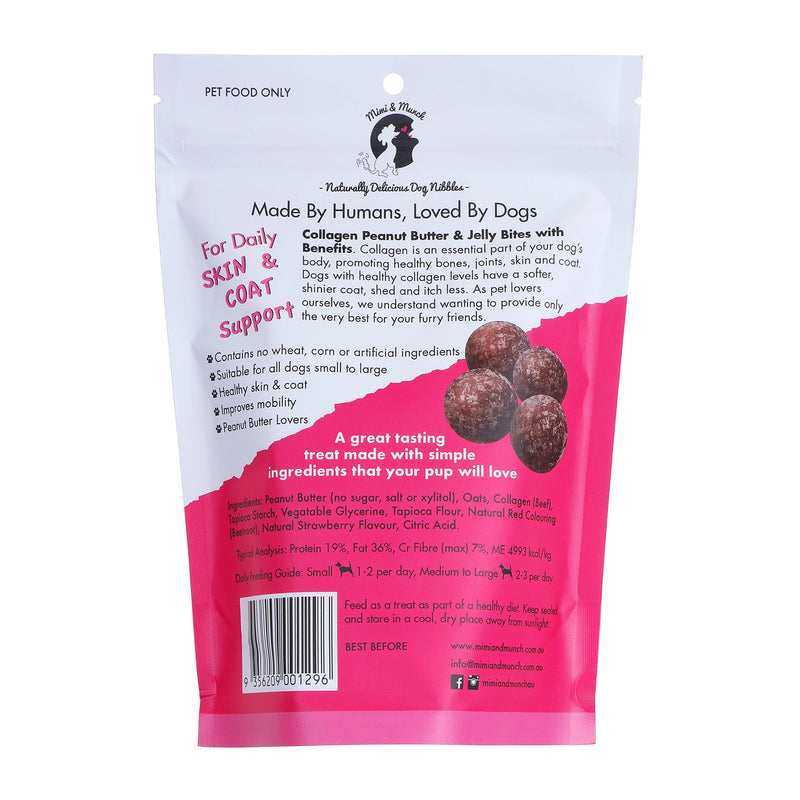 Mimi and Munch Collagen Peanut Butter and Jelly Bites Dog Treats 150g (+_+)