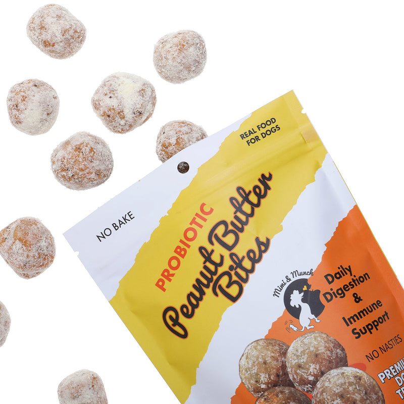 Mimi and Munch Probiotic Peanut Butter Bites Dog Treats 150g (+_+)