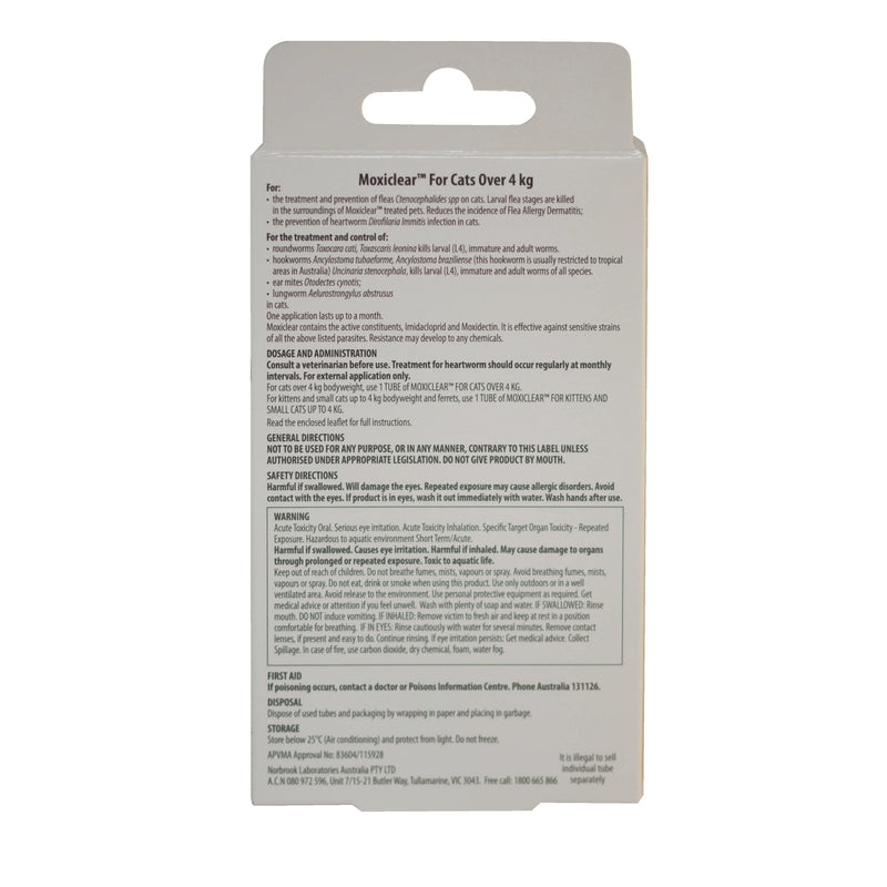 Moxiclear Flea and Worming Treatment for Cats Over 4kg 6 Pack