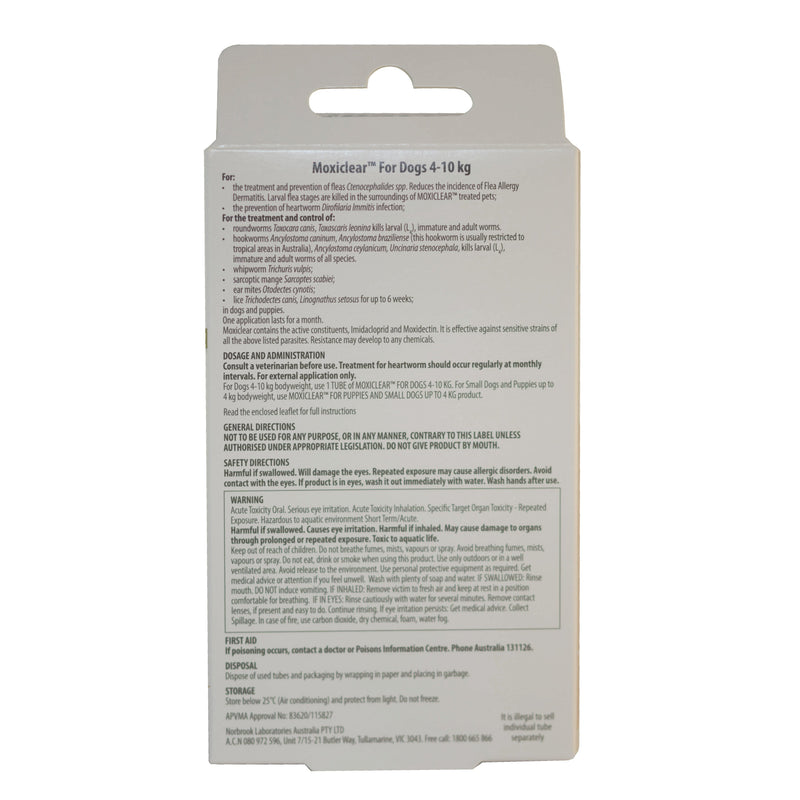 Moxiclear Flea and Worming Treatment for Dogs 4-10kg 6 Pack