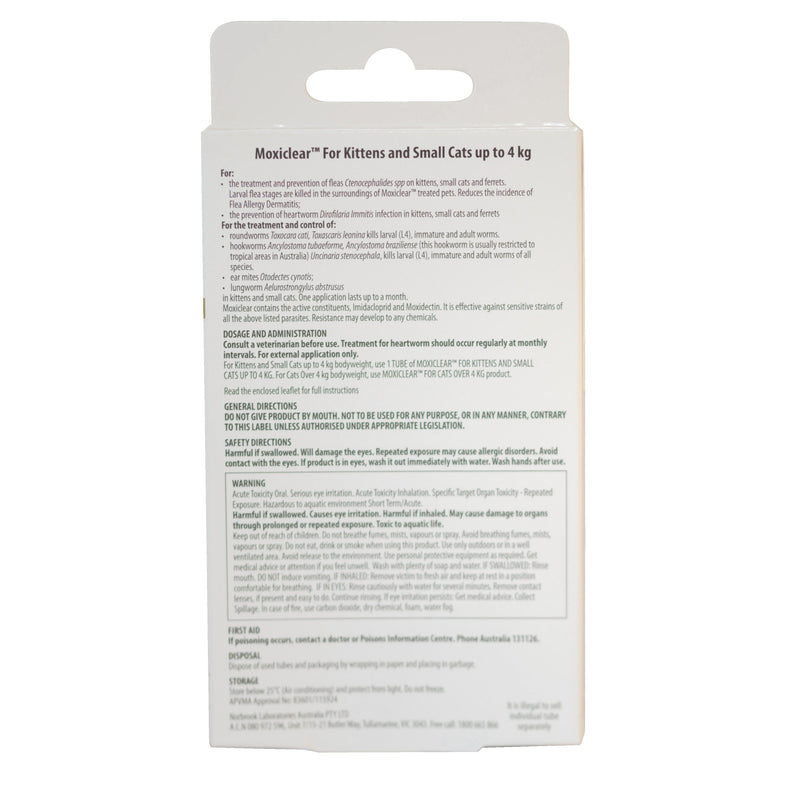 Moxiclear Flea and Worming Treatment for Kittens and Small Cats up to 4kg 3 Pack