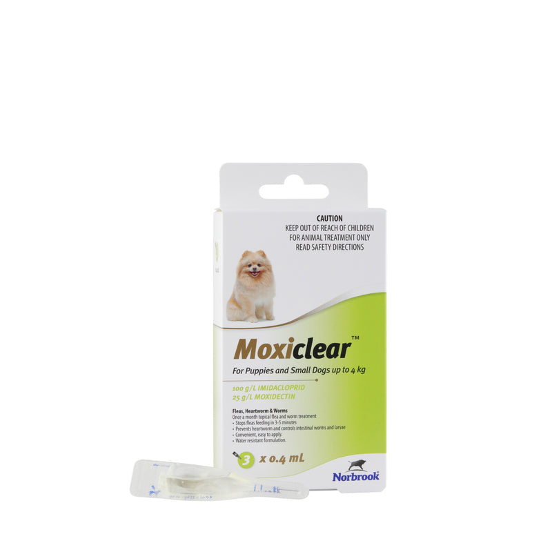 Moxiclear Flea and Worming Treatment for Puppies and Small Dogs up to 4kg 3 Pack-Habitat Pet Supplies
