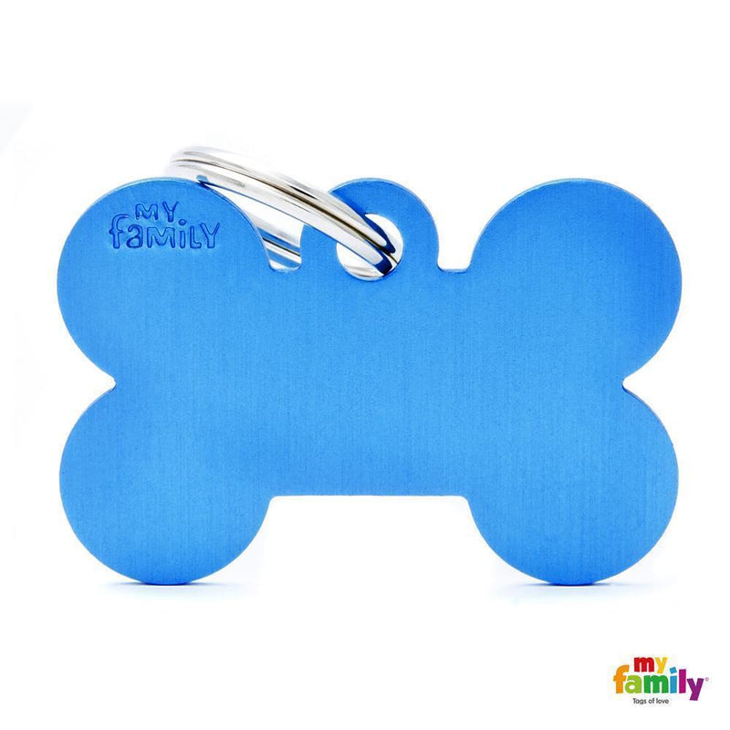 My Family Basic Bone Large Blue Dog Tag with Free Engraving-Habitat Pet Supplies