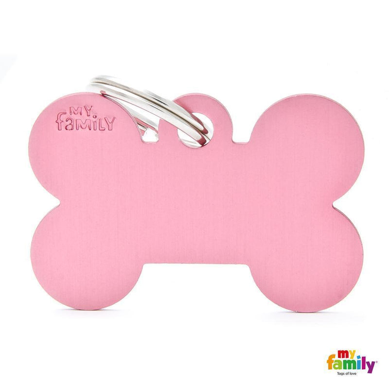 My Family Basic Bone Large Pink Dog Tag with Free Engraving-Habitat Pet Supplies