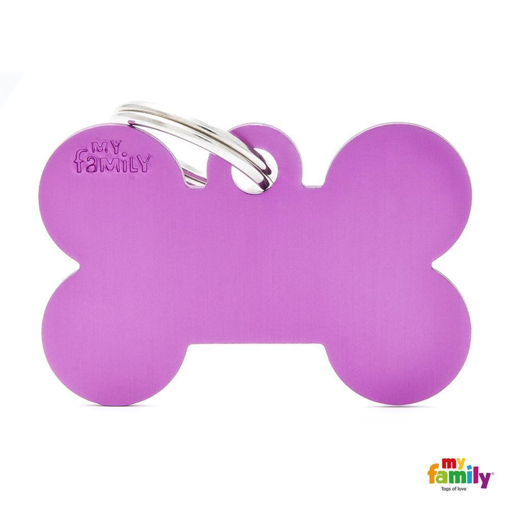 My Family Basic Bone Large Purple Dog Tag with Free Engraving-Habitat Pet Supplies