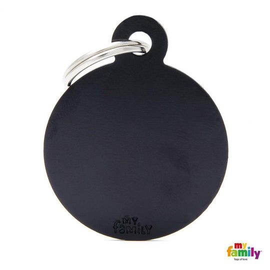 My Family Basic Circle Large Black Dog Tag with Free Engraving