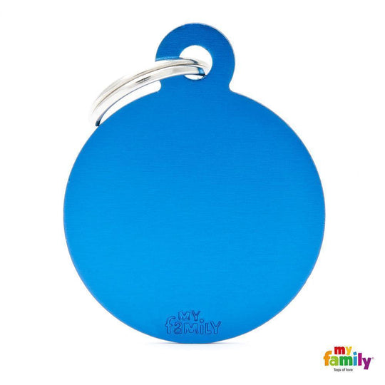 My Family Basic Circle Large Blue Dog Tag with Free Engraving