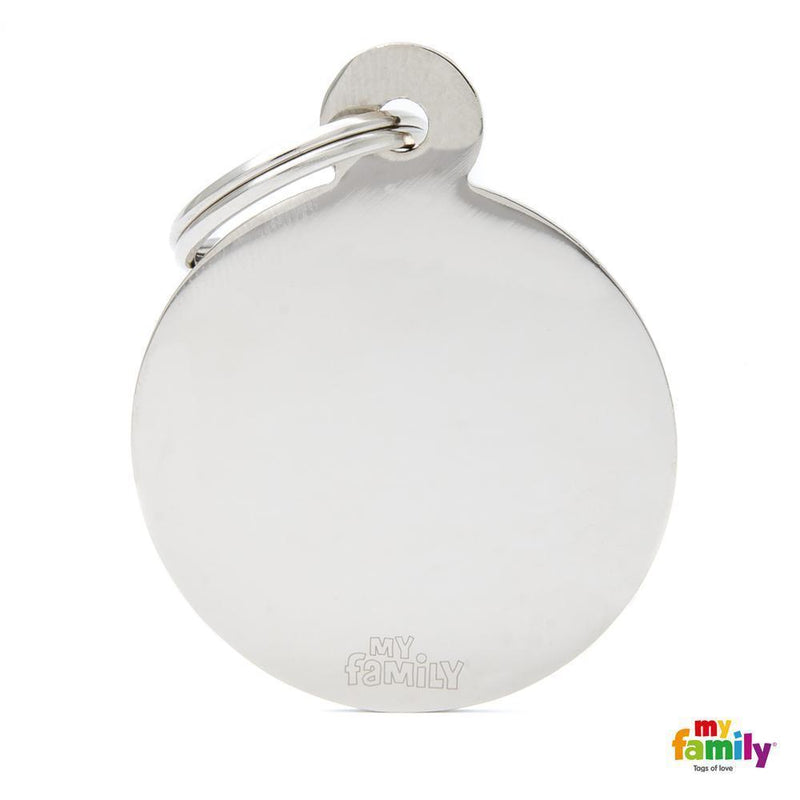 My Family Basic Circle Large Chrome Dog Tag with Free Engraving-Habitat Pet Supplies