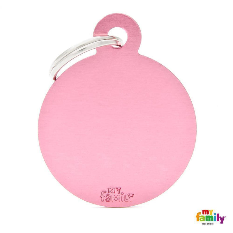 My Family Basic Circle Large Pink Dog Tag with Free Engraving-Habitat Pet Supplies