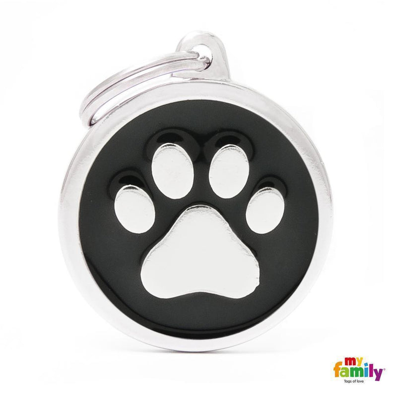 My Family Classic Paw Black Dog Tag with Free Engraving-Habitat Pet Supplies