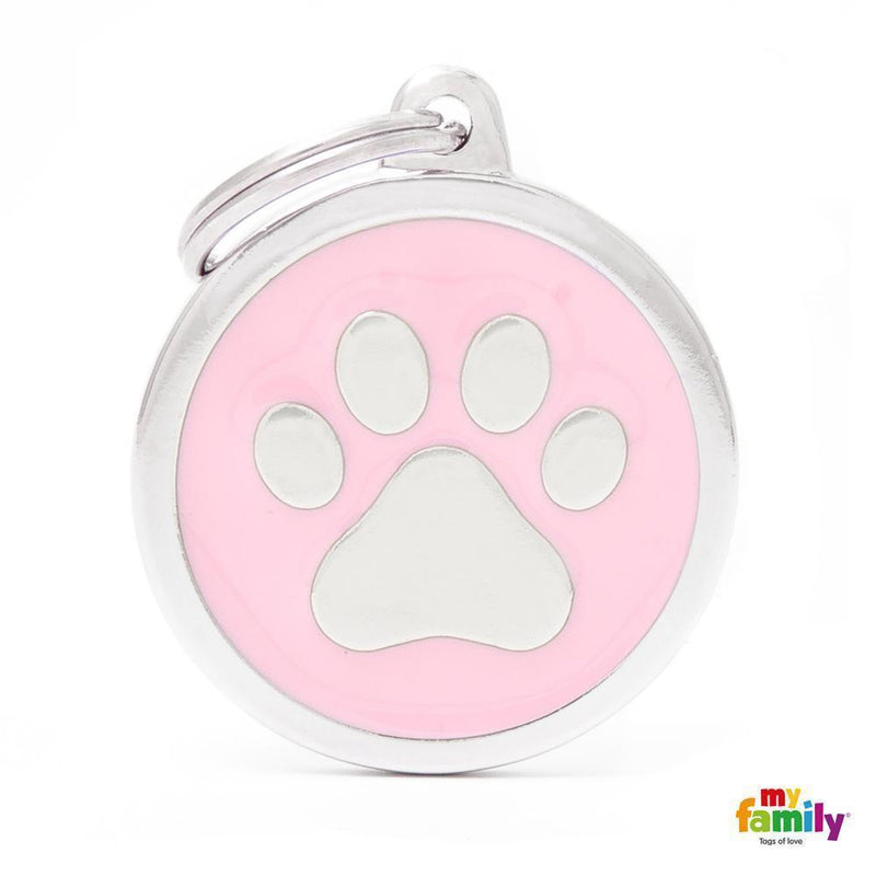 My Family Classic Paw Pink Dog Tag with Free Engraving {)_(}-Habitat Pet Supplies