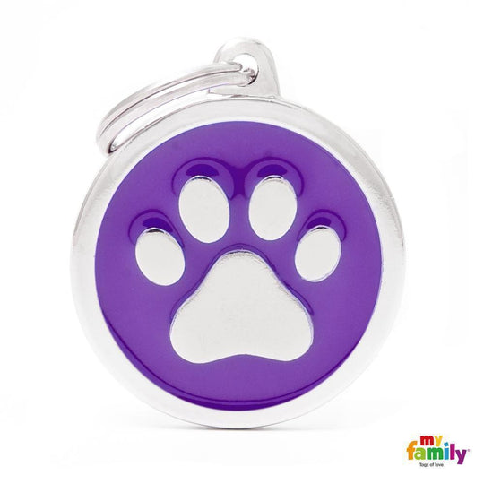 My Family Classic Paw Purple Dog Tag with Free Engraving
