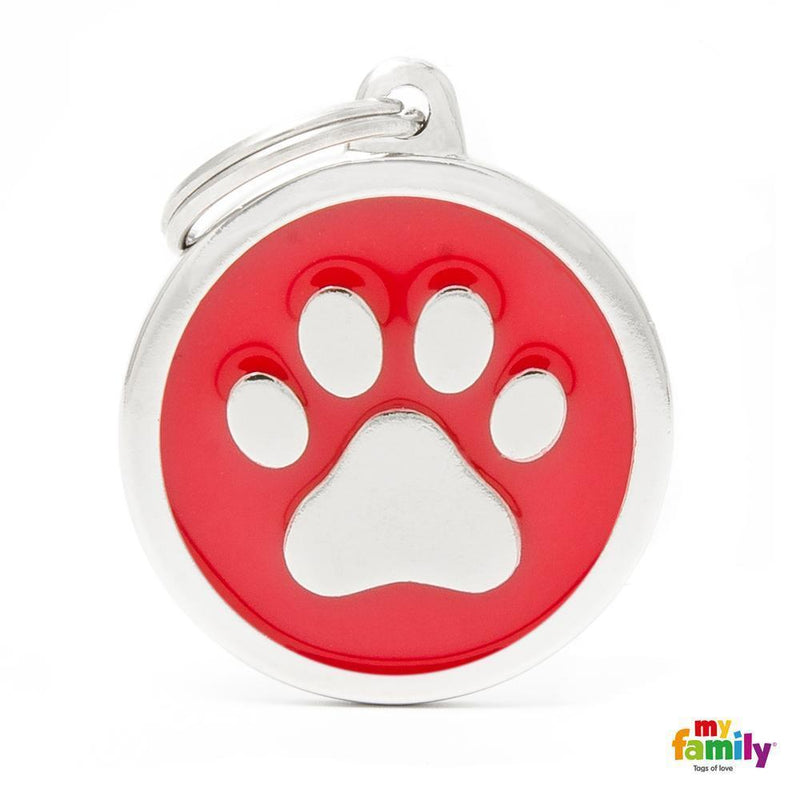 My Family Classic Paw Red Dog Tag with Free Engraving-Habitat Pet Supplies
