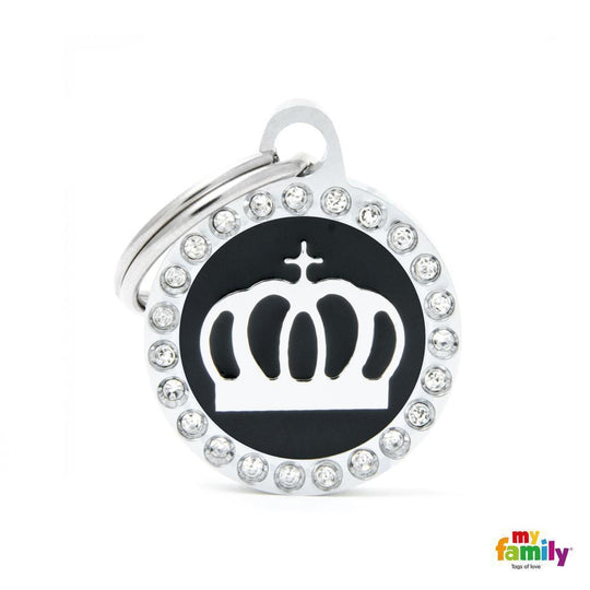 My Family Glam Crown Black Dog Tag with Free Engraving