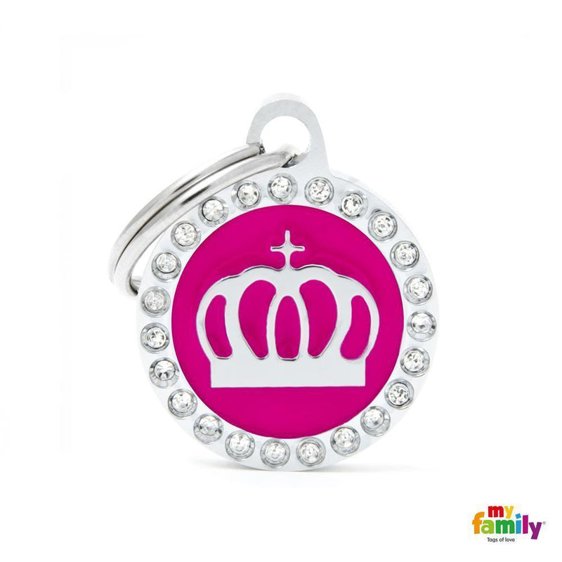 My Family Glam Crown Pink Dog Tag with Free Engraving-Habitat Pet Supplies