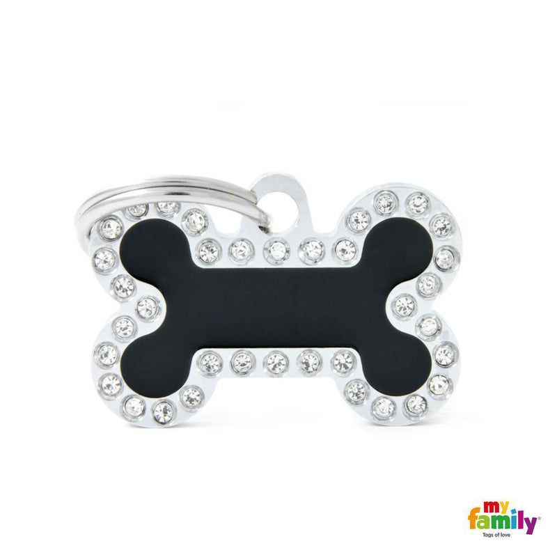 My Family Glam Small Bone Black Dog Tag with Free Engraving-Habitat Pet Supplies