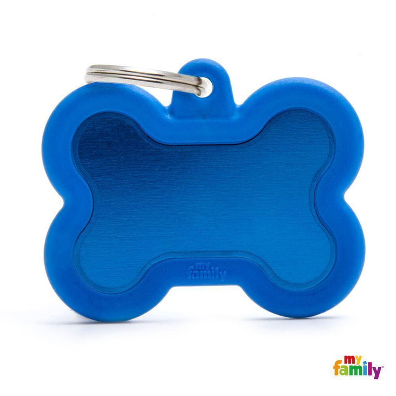 My Family Hushtag Bone Blue Dog Tag with Free Engraving-Habitat Pet Supplies
