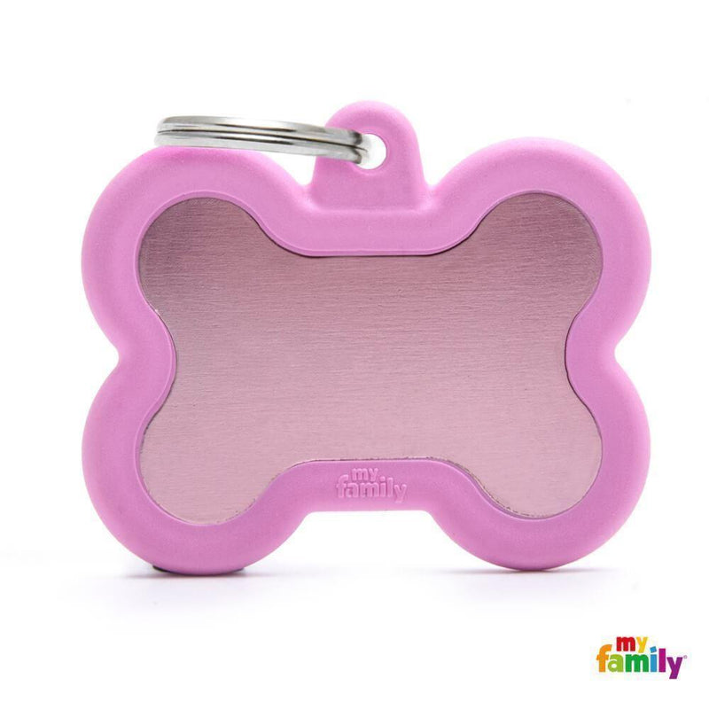 My Family Hushtag Bone Pink Dog Tag with Free Engraving-Habitat Pet Supplies