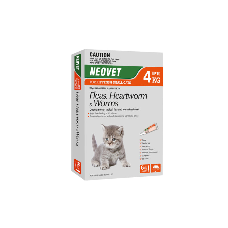 Neovet Flea Heartworm and Worming Treatment for Kittens and Small Cats 6 Pack-Habitat Pet Supplies