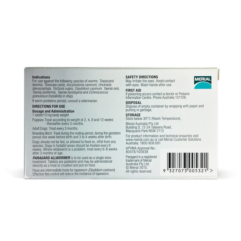 ParaGard Allwormer Tablets for Medium Dogs 5-10kg 4 Pack