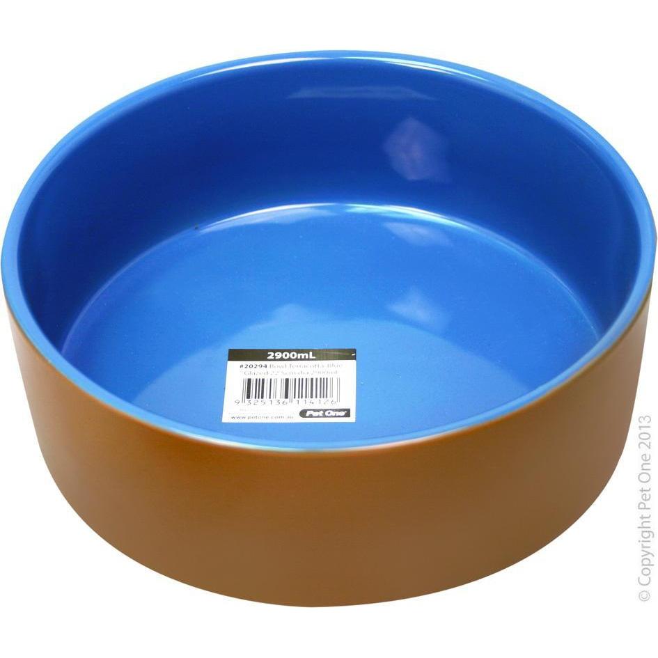 Pet One Bowl Glazed Terracotta Blue 2.9 Litres-Habitat Pet Supplies