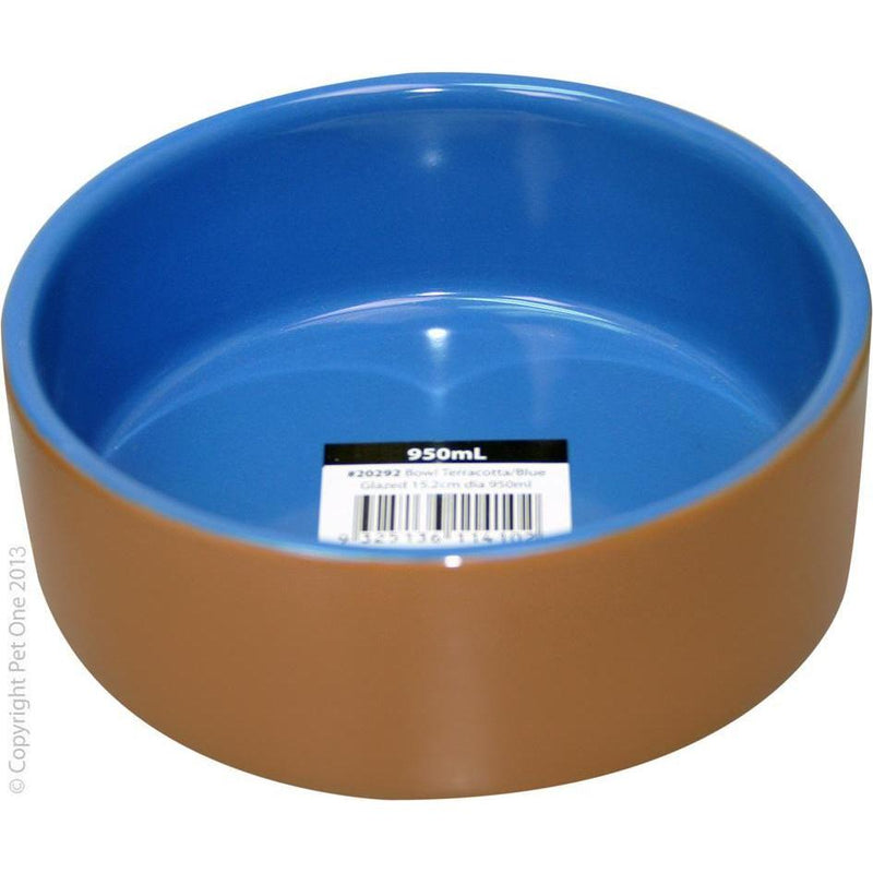 Pet One Bowl Glazed Terracotta Blue 950ml-Habitat Pet Supplies