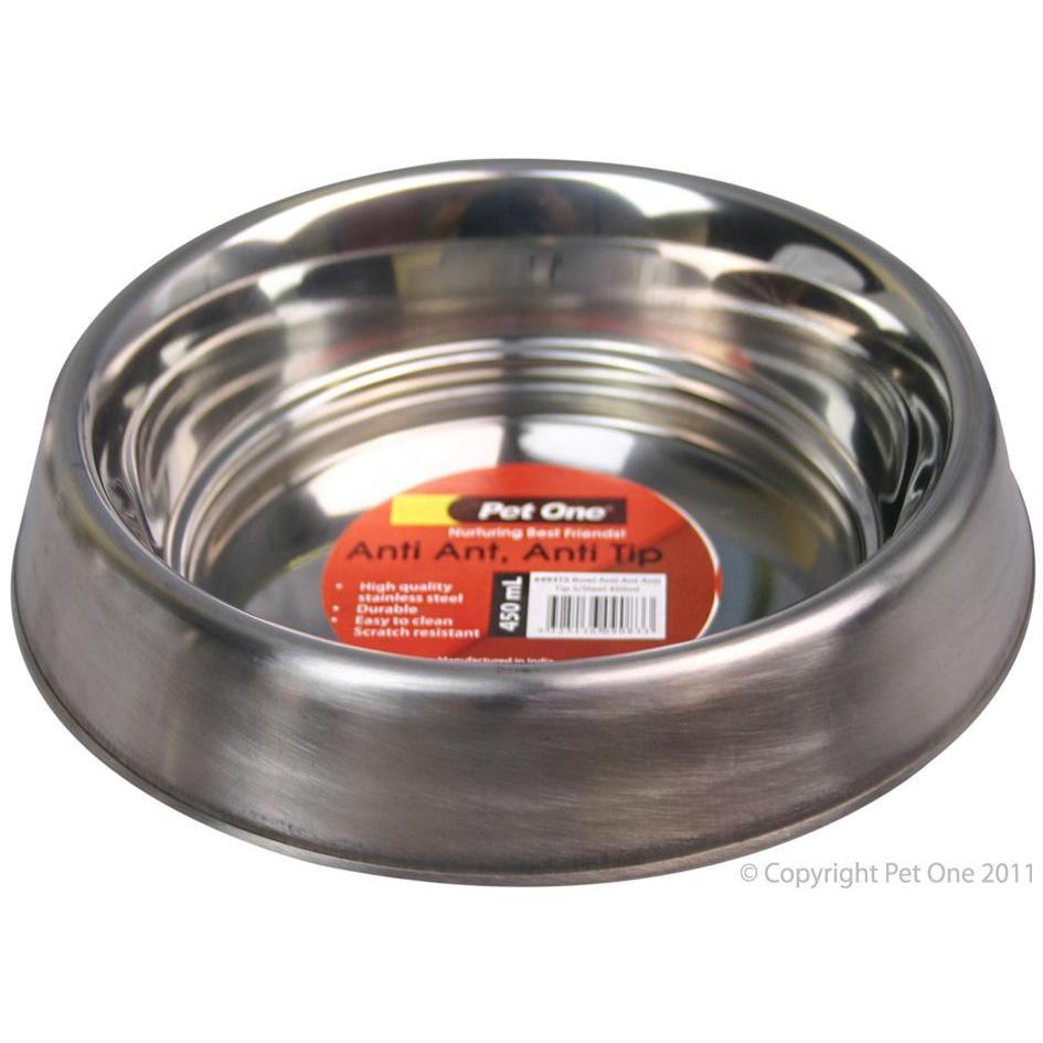 Pet One Bowl Stainless Steel Anti Ant 450Ml-Habitat Pet Supplies