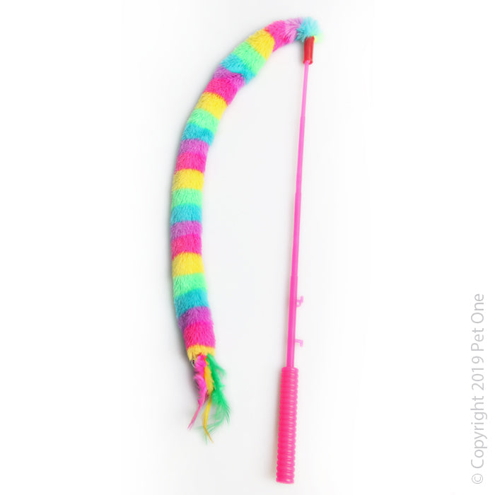 Pet One Cat Toy Wand Tail With Bell 40cm Mixed Colour-Habitat Pet Supplies