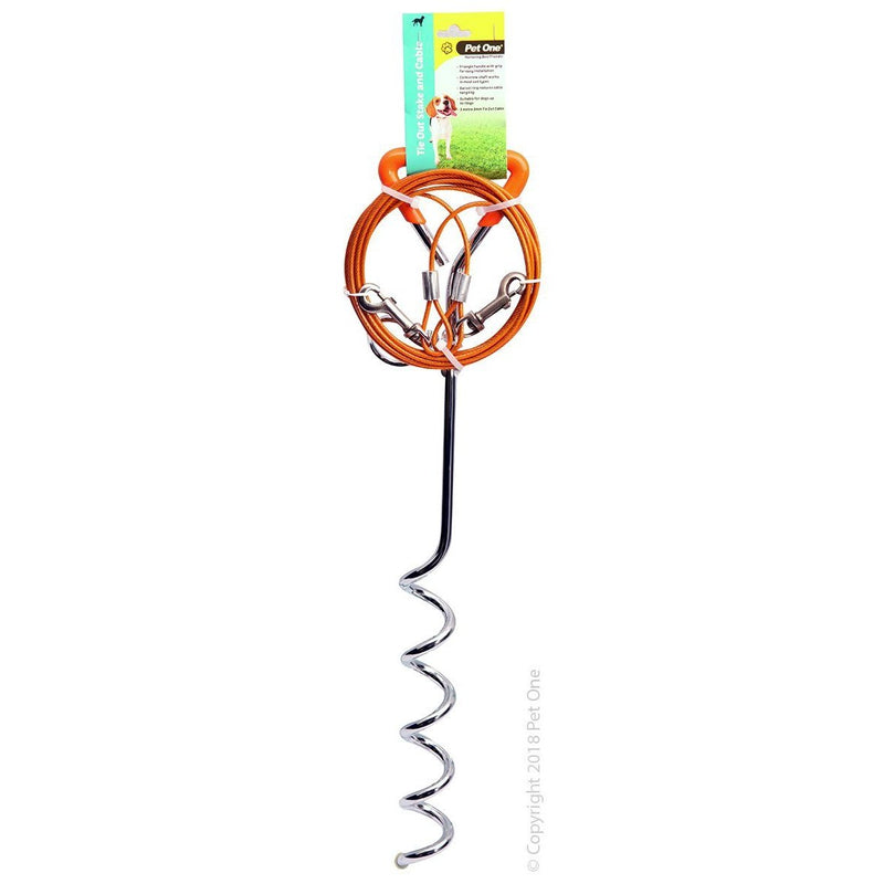 Pet One Tie Out Stake With Cable 3M (3Mm) For Dogs Up To 15Kg-Habitat Pet Supplies