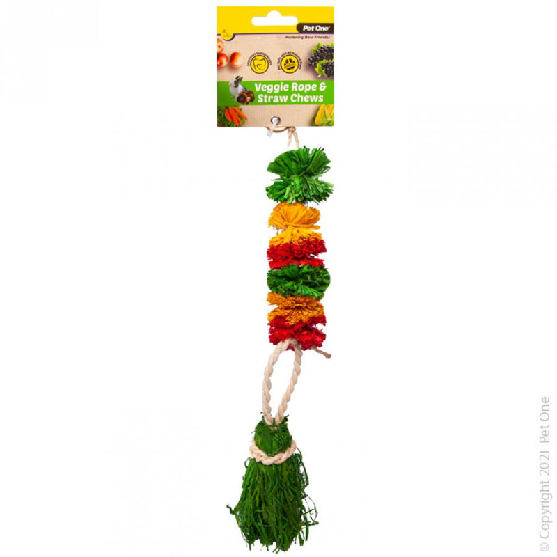 Pet One Veggie Rope and Straw Chew Hanging Pom Poms Small Animal Toy-Habitat Pet Supplies