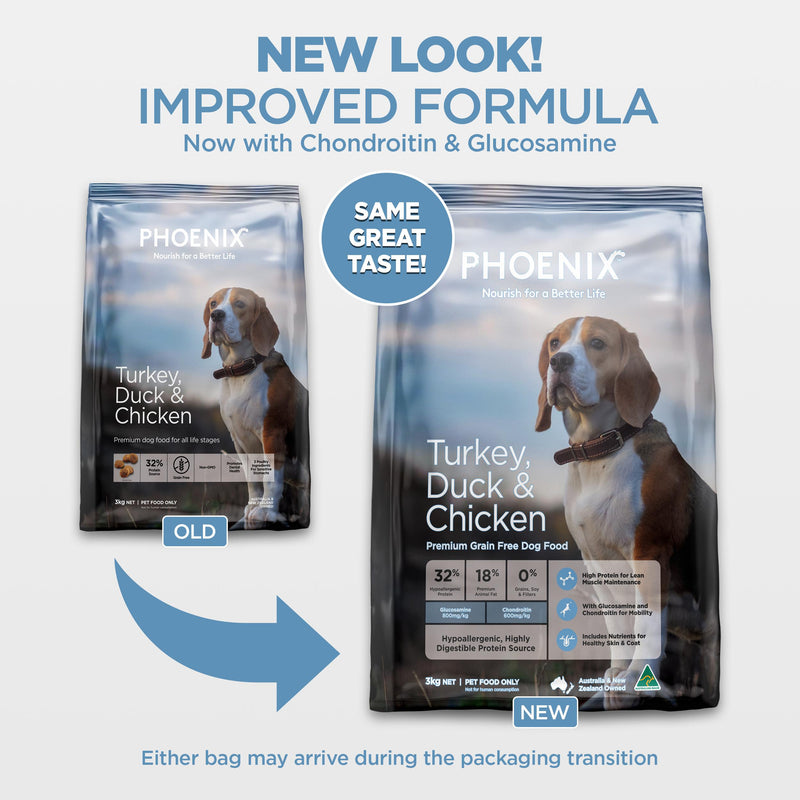 Phoenix Grain Free Dry Dog Food Turkey Duck and Chicken 3kg