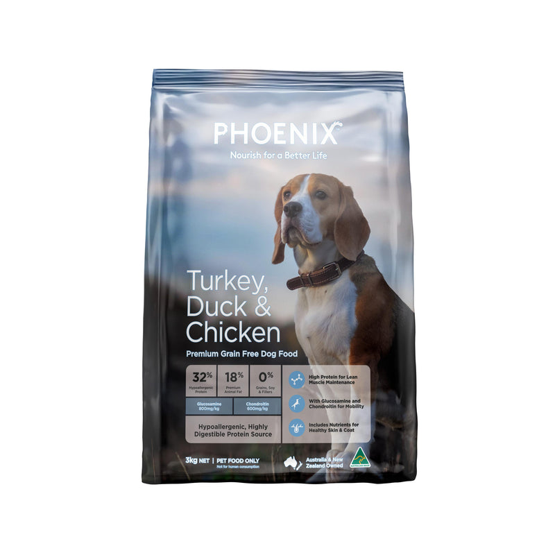 Phoenix Grain Free Dry Dog Food Turkey Duck and Chicken 3kg-Habitat Pet Supplies