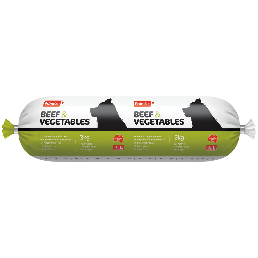 Prime 100 Dog Beef and Vegetable Roll 3kg-Habitat Pet Supplies