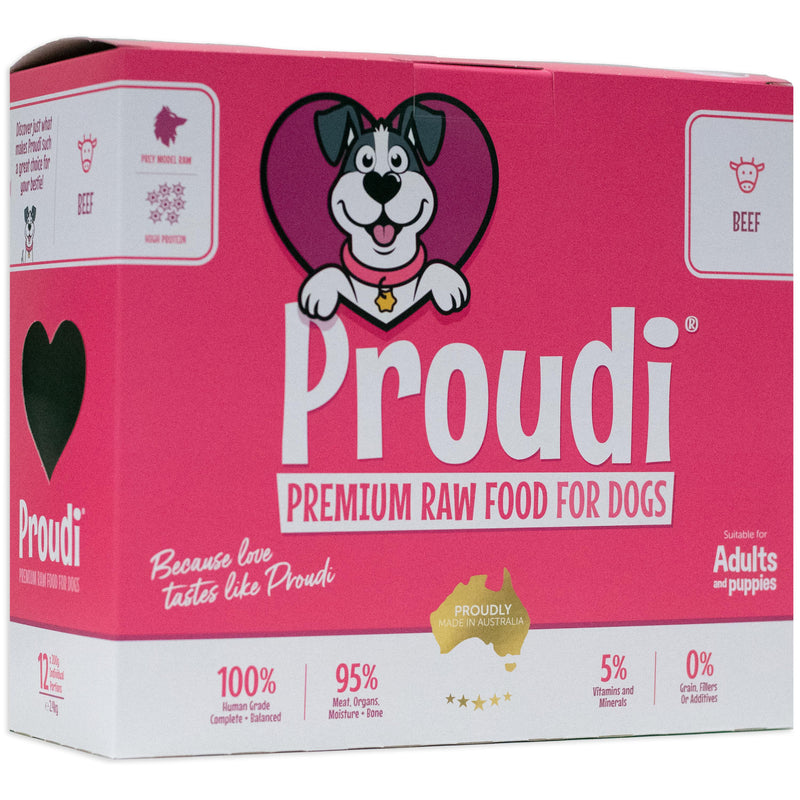 Proudi Beef Raw Dog Food Patties 2.4kg-Habitat Pet Supplies