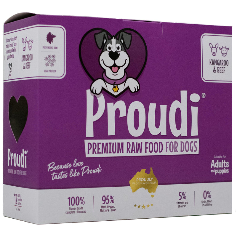 Proudi Kangaroo and Beef Raw Dog Food Patties 2.4kg-Habitat Pet Supplies