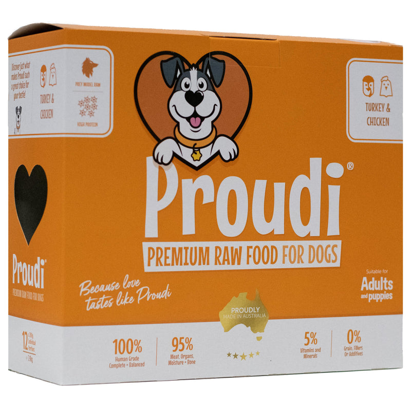 Proudi Turkey and Chicken Raw Dog Food Patties 2.4kg-Habitat Pet Supplies