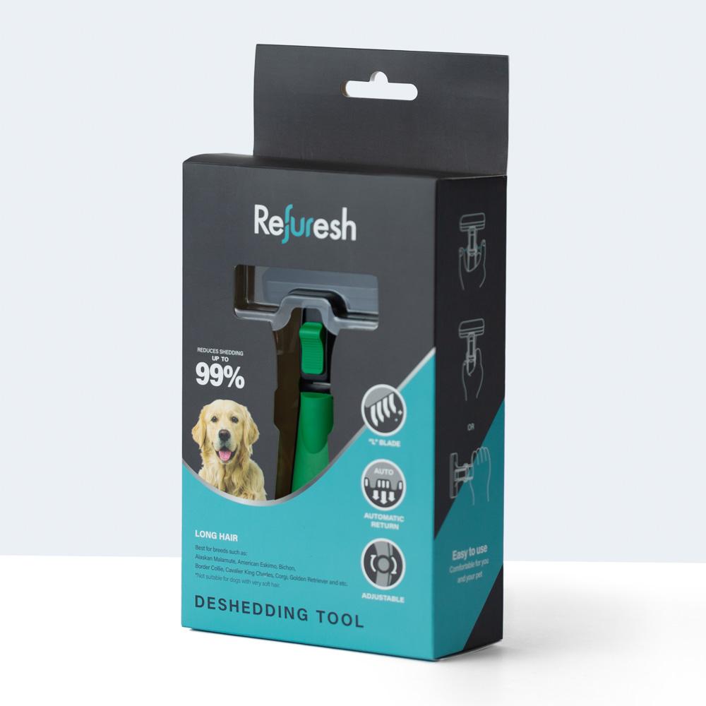 Refuresh Long Hair Dog Deshedding Tool Green Medium-Habitat Pet Supplies