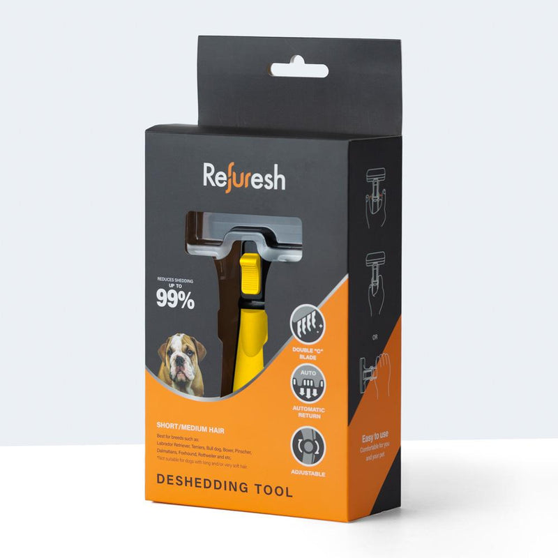 Refuresh Short and Medium Hair Dog Deshedding Tool Yellow Medium-Habitat Pet Supplies