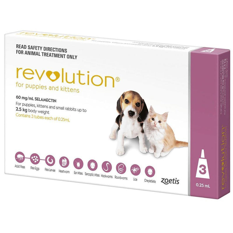 Revolution Flea Heartworm and Worming Treatment for Puppies and Kittens 2.5kg Pink 3 Pack-Habitat Pet Supplies